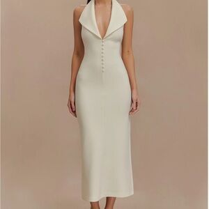 Elegant Cream Halter Dress